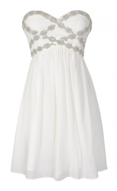 Sparkling Splendor Embellished Chiffon Designer Dress by Minuet in White
